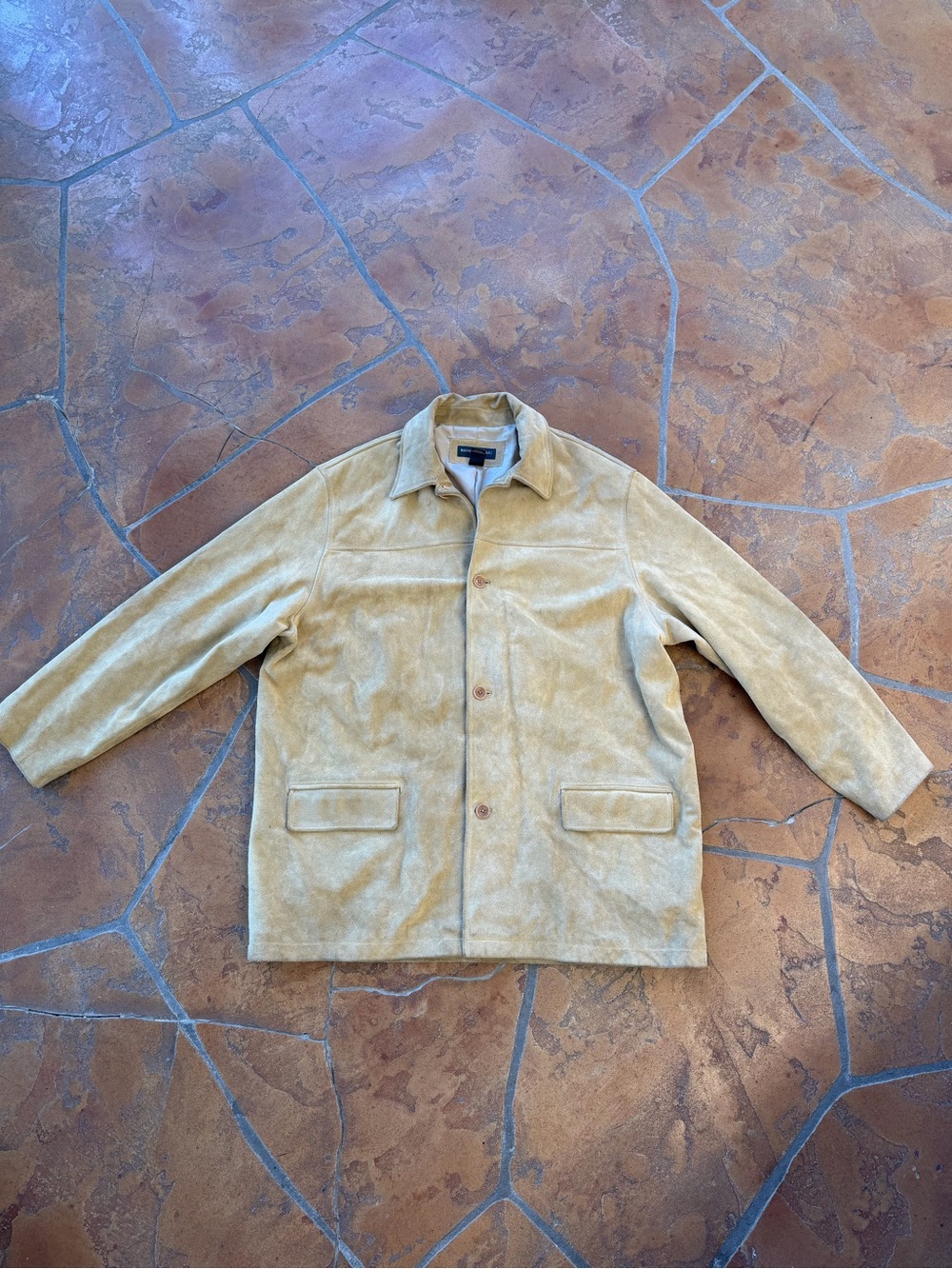VTG Banana Republic Men's Beige Suede Leather Jacket Button Front Pockets 2XL